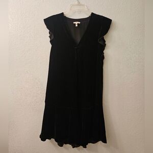 Joie Black Velvet Mini Dress with Ruffle Detail